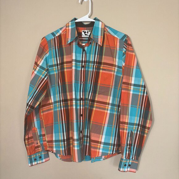 Rockies Orange and Blue Plaid Button-Up Shirt - Size M - Picture 1 of 13